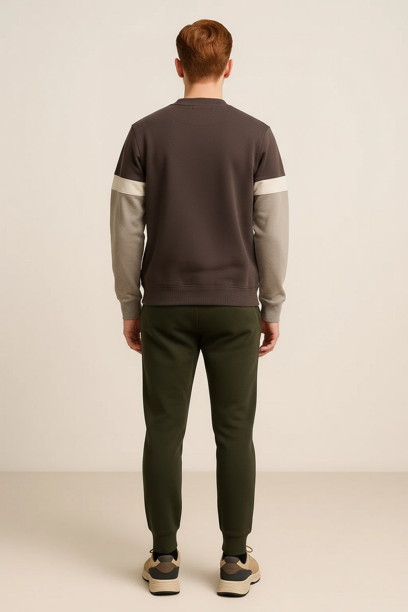 Octave Men Coffee Colourblocked Mandarin Neck Sweatshirt