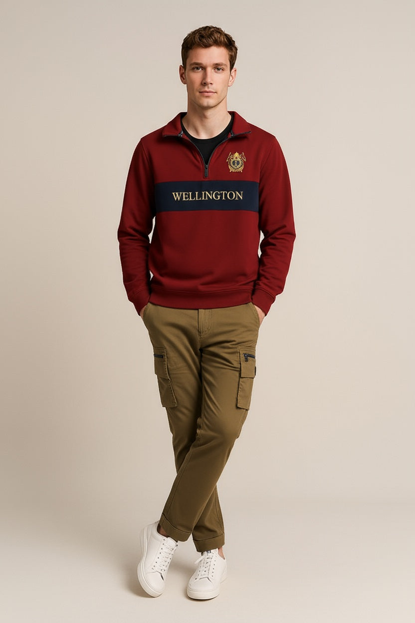 Octave Men Graphic Mandrain Neck  Sweatshirt-J-339W25-MERLOT