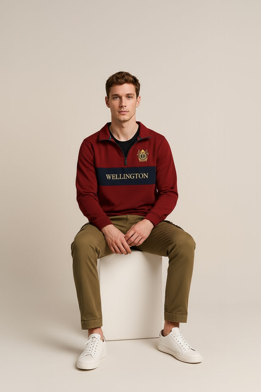 Octave Men Graphic Mandrain Neck  Sweatshirt-J-339W25-MERLOT