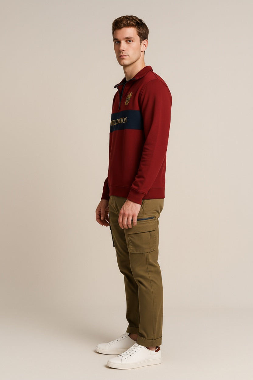 Octave Men Graphic Mandrain Neck  Sweatshirt-J-339W25-MERLOT