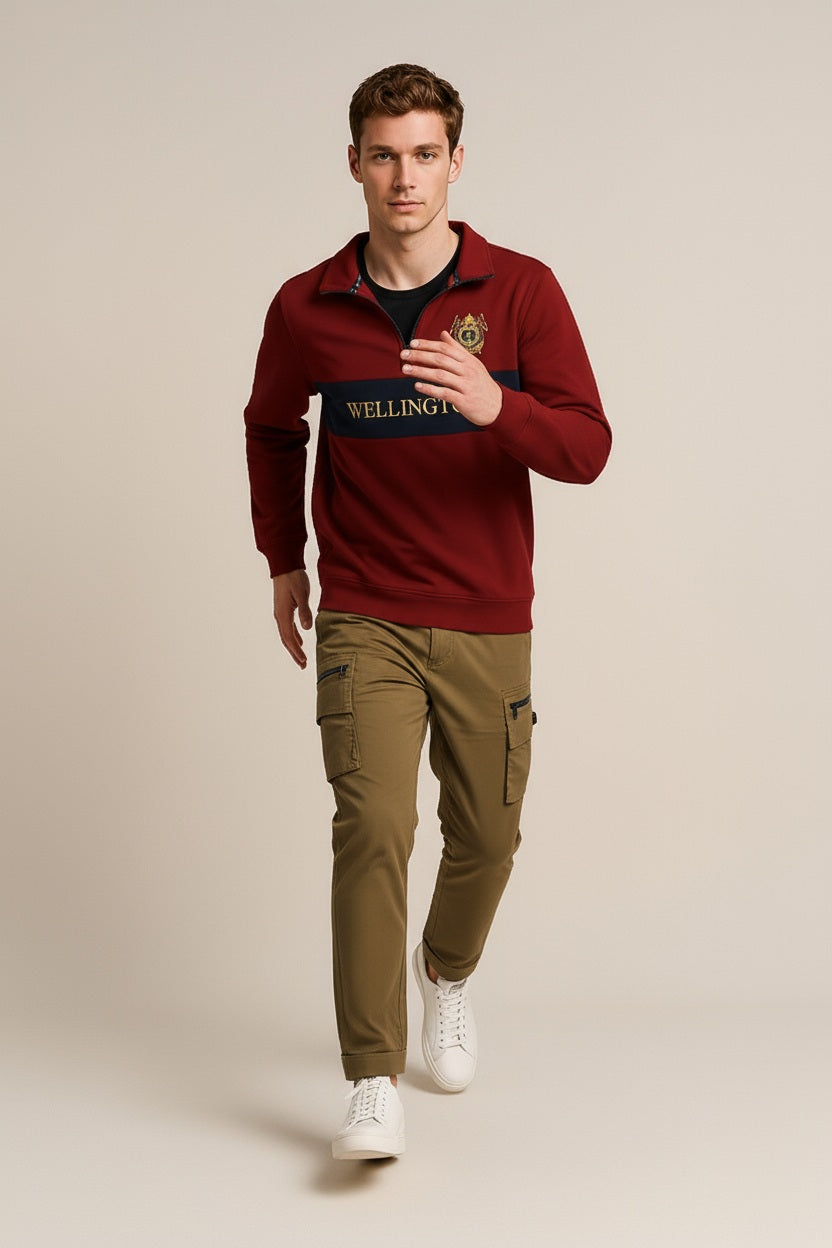 Octave Men Graphic Mandrain Neck  Sweatshirt-J-339W25-MERLOT