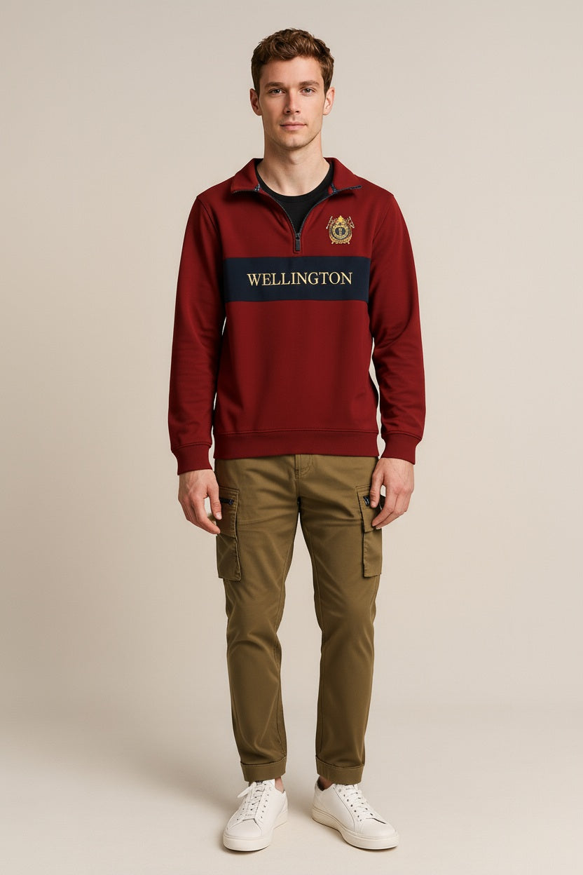 Octave Men Graphic Mandrain Neck  Sweatshirt-J-339W25-MERLOT