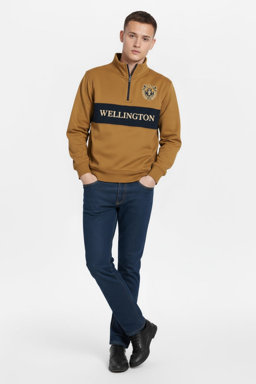 Octave Men graphic Mandrain Neck  Sweatshirt-J-339W25-WHEAT