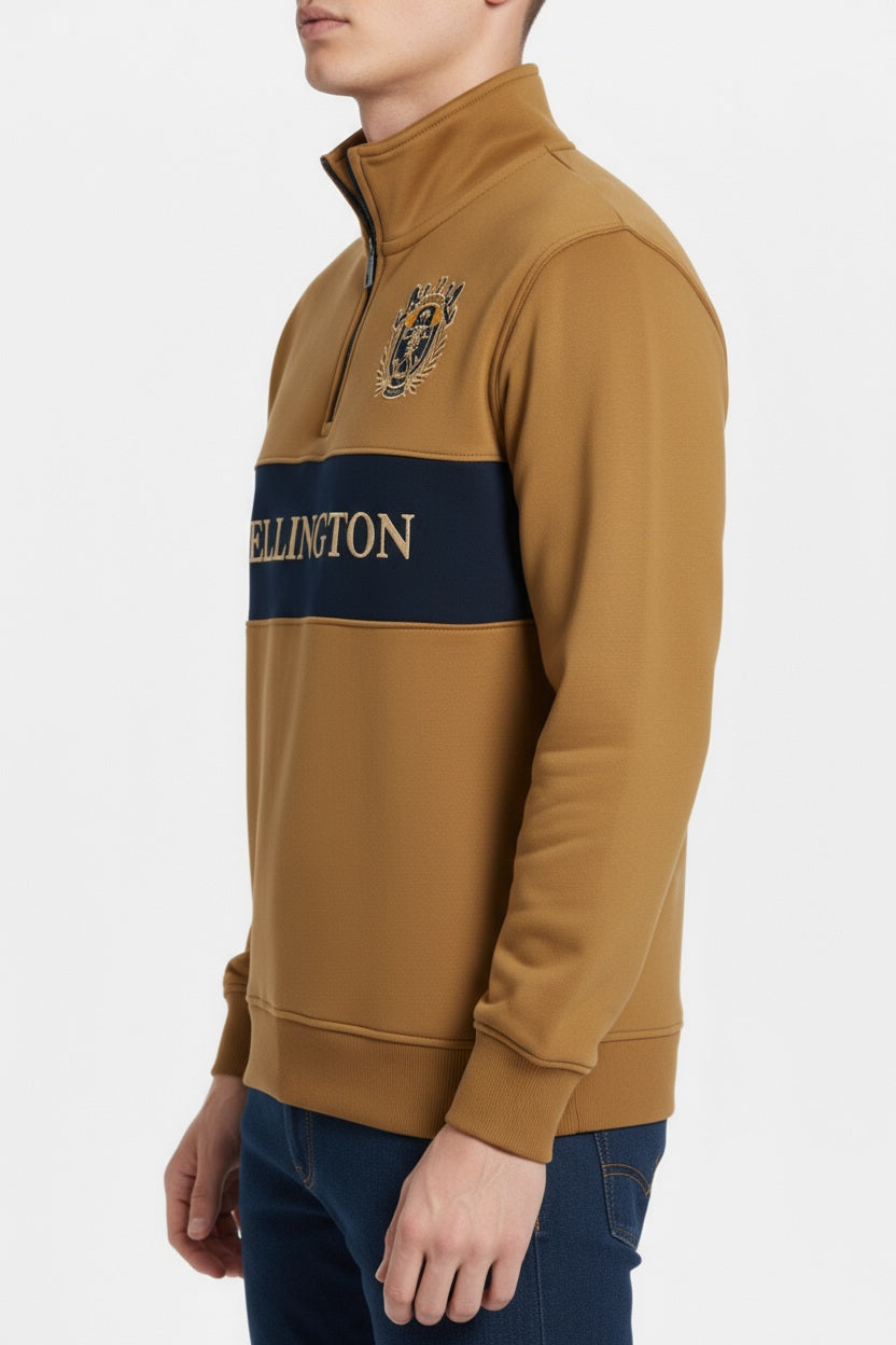 Octave Men graphic Mandrain Neck  Sweatshirt-J-339W25-WHEAT