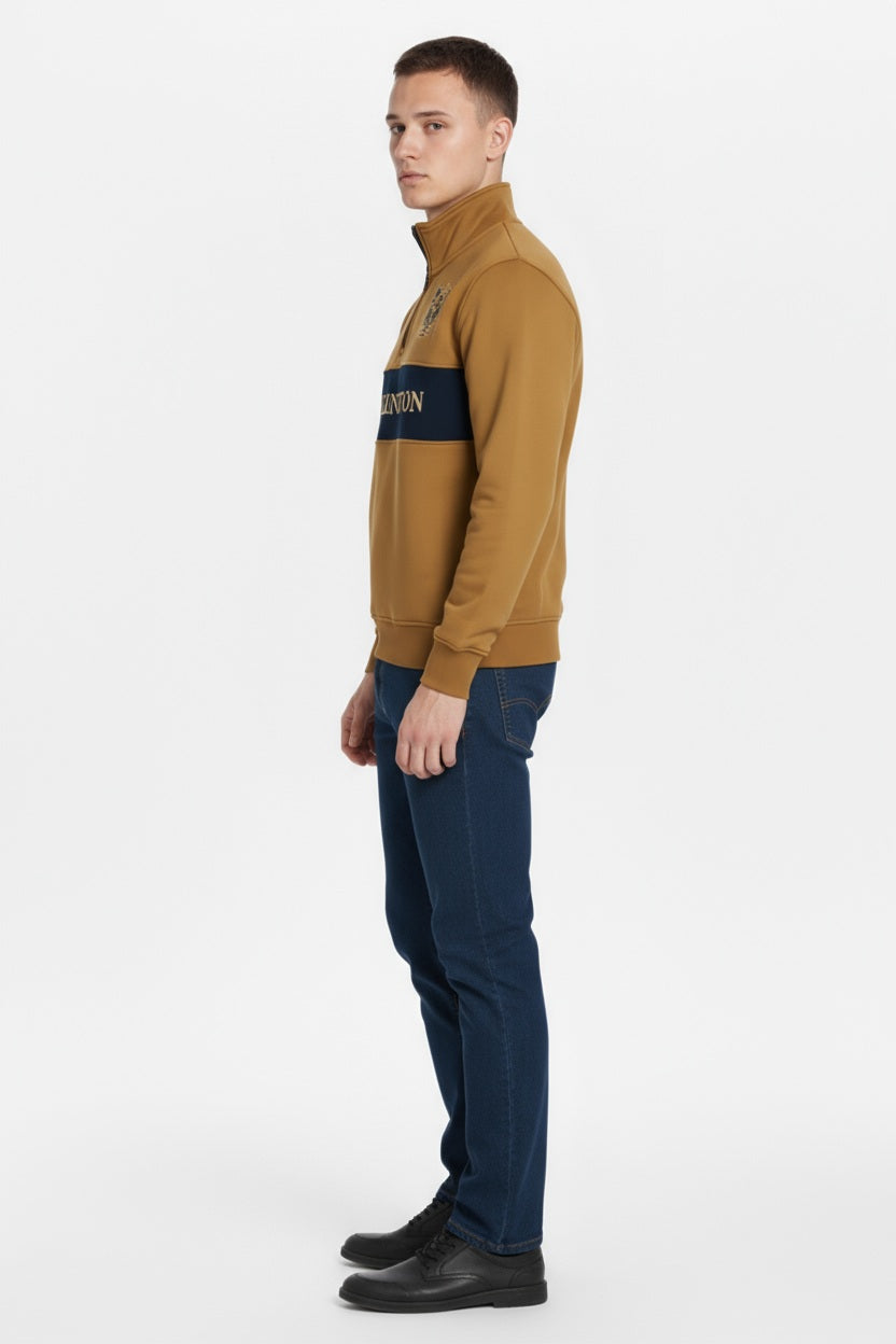 Octave Men graphic Mandrain Neck  Sweatshirt-J-339W25-WHEAT