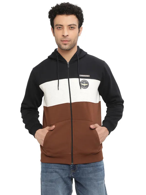 Octave Men Brown Colourblocked Hooded Sweatshirt