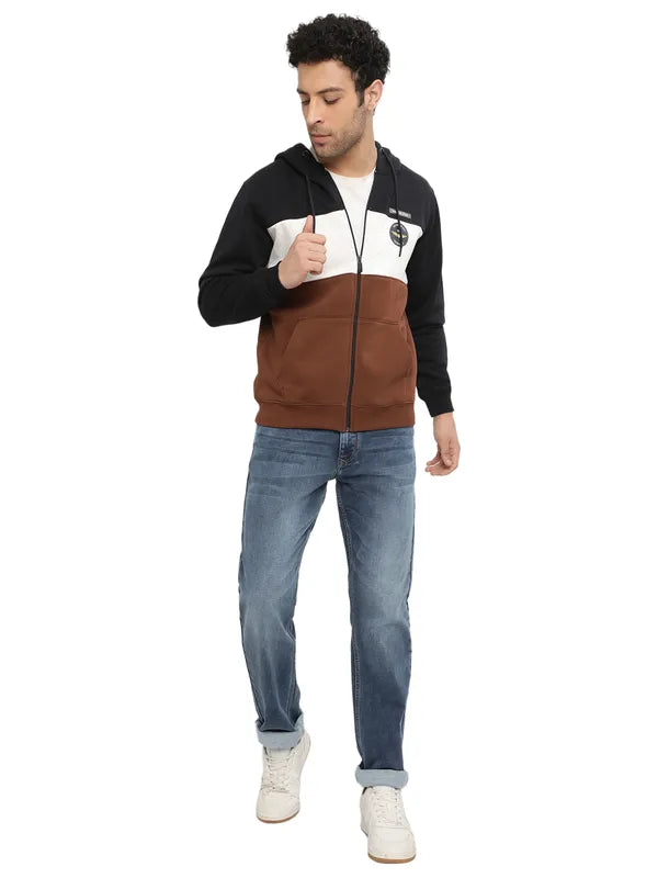 Octave Men Brown Colourblocked Hooded Sweatshirt