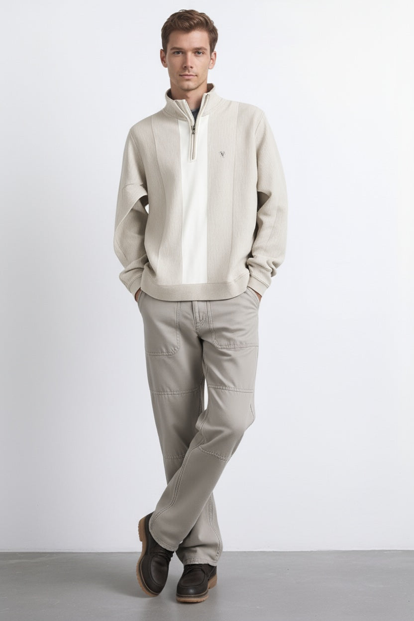 Octave Men Colourblocked Mandarin Neck Sweatshirt