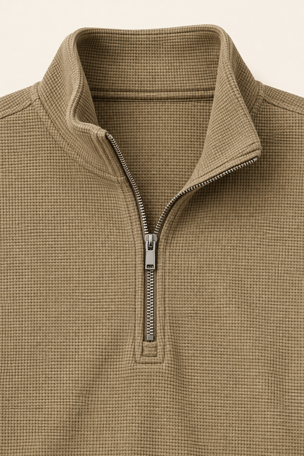 Men’s Fawn Blended Cotton Quarter-Zip Sweatshirt – Regular Fit Textured Winter Sweatshirt