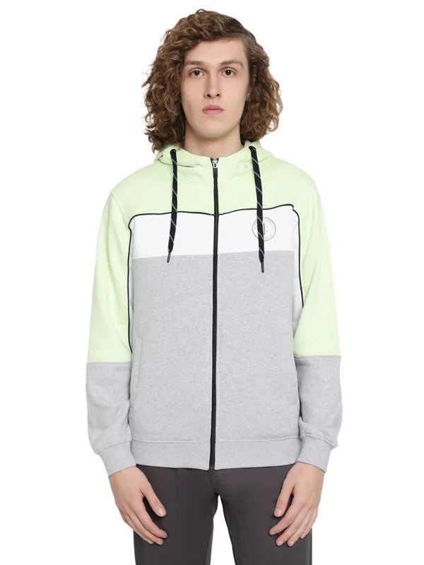 Octave Men Green Colourblocked Hooded Sweatshirt