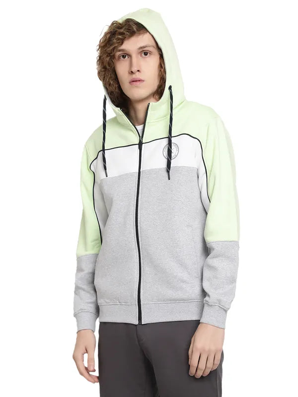 Octave Men Green Colourblocked Hooded Sweatshirt