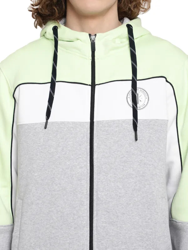 Octave Men Green Colourblocked Hooded Sweatshirt