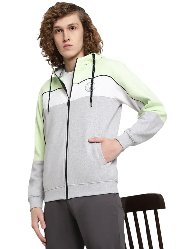 Octave Men Green Colourblocked Hooded Sweatshirt