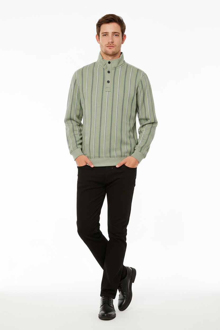 Octave Men Striped High NeckSweatshirt