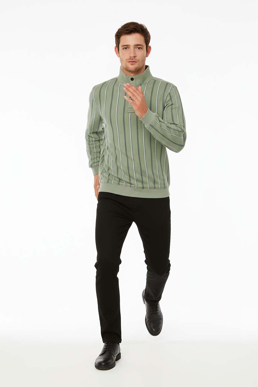Octave Men Striped High NeckSweatshirt