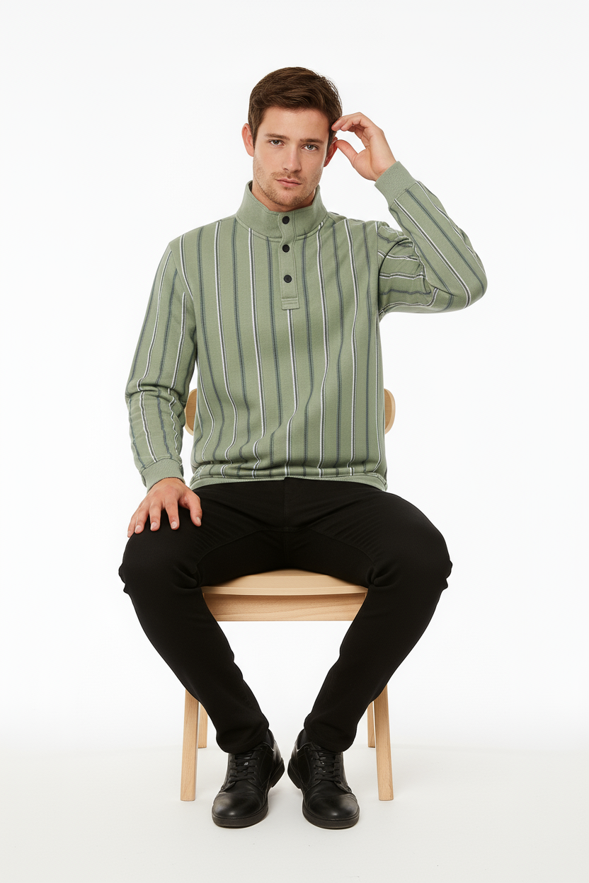 Octave Men Striped High NeckSweatshirt