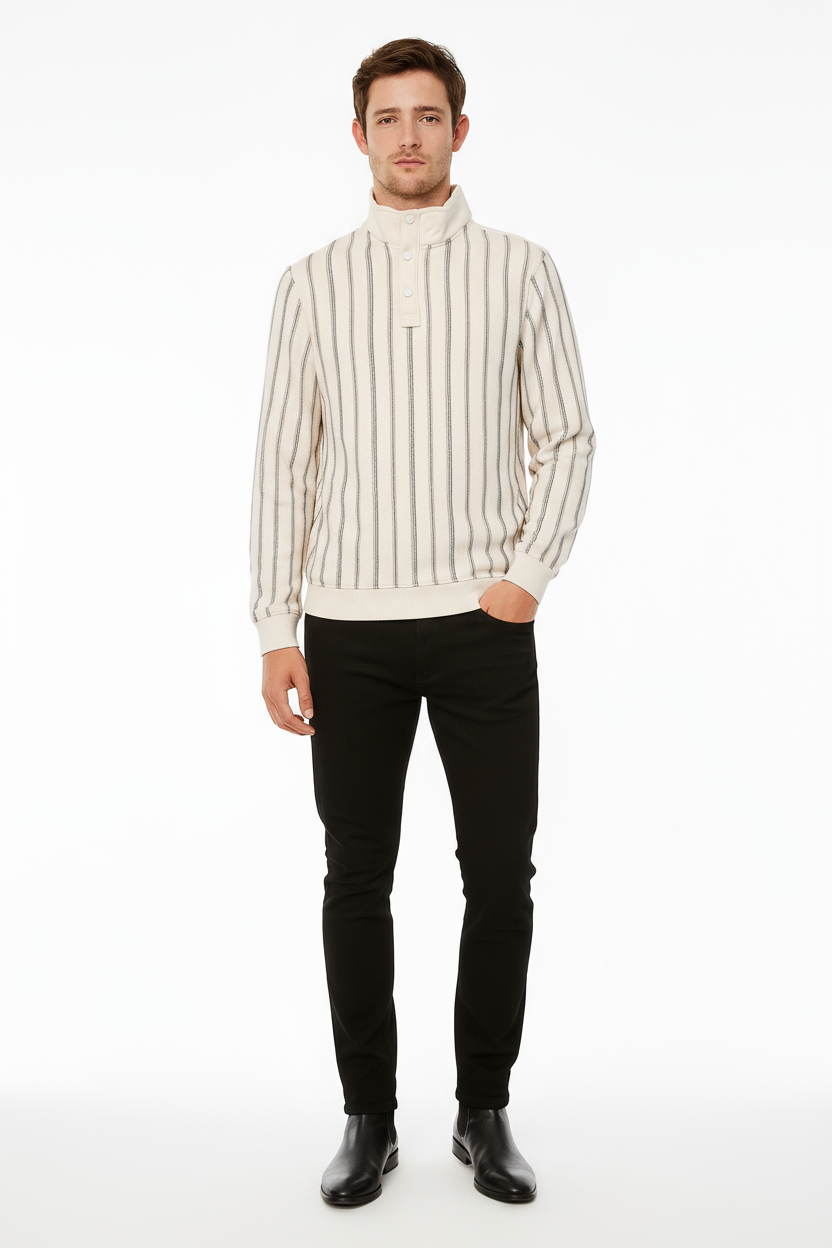 Octave Men Pristine Striped High Neck  Sweatshirt