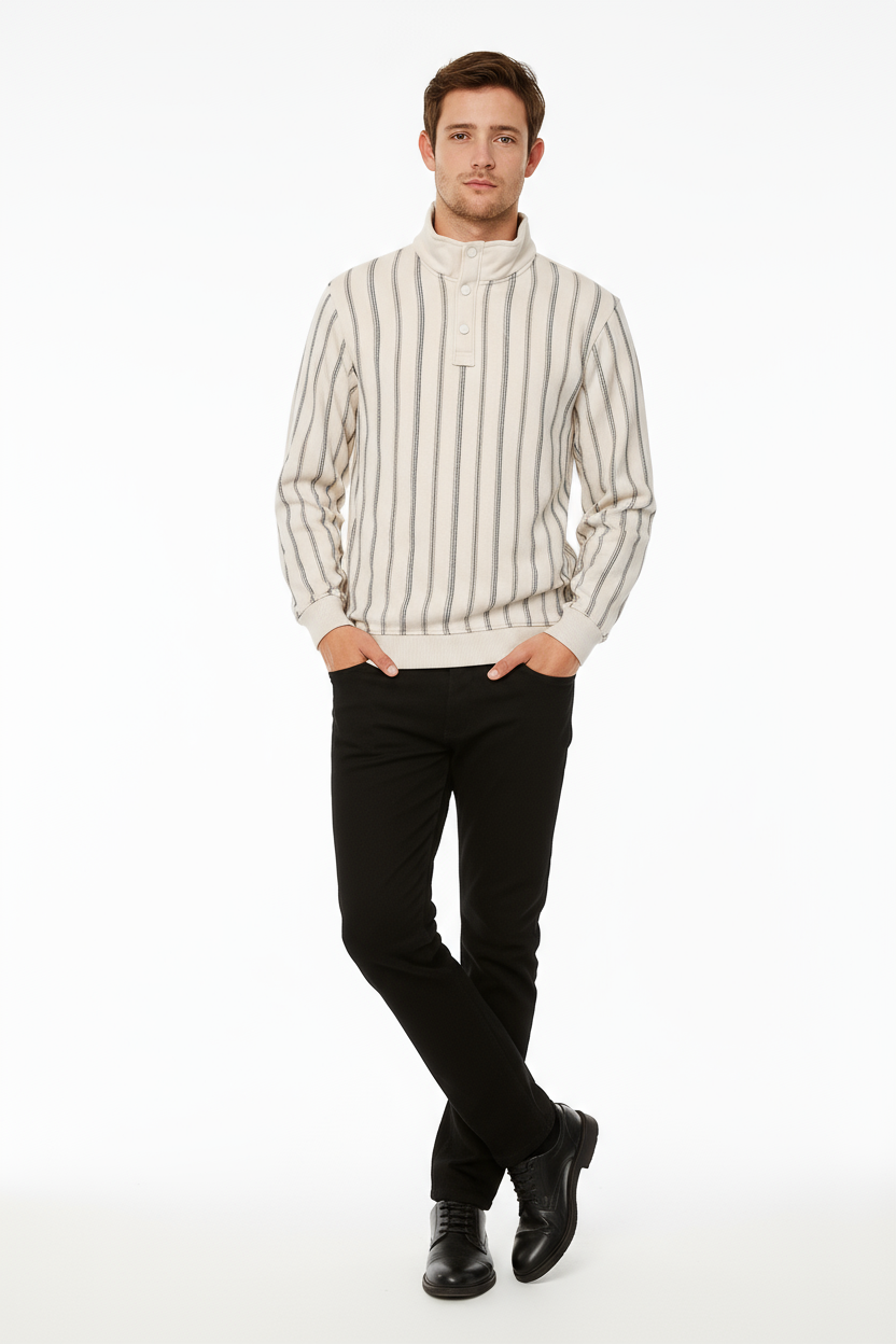 Octave Men Pristine Striped High Neck  Sweatshirt