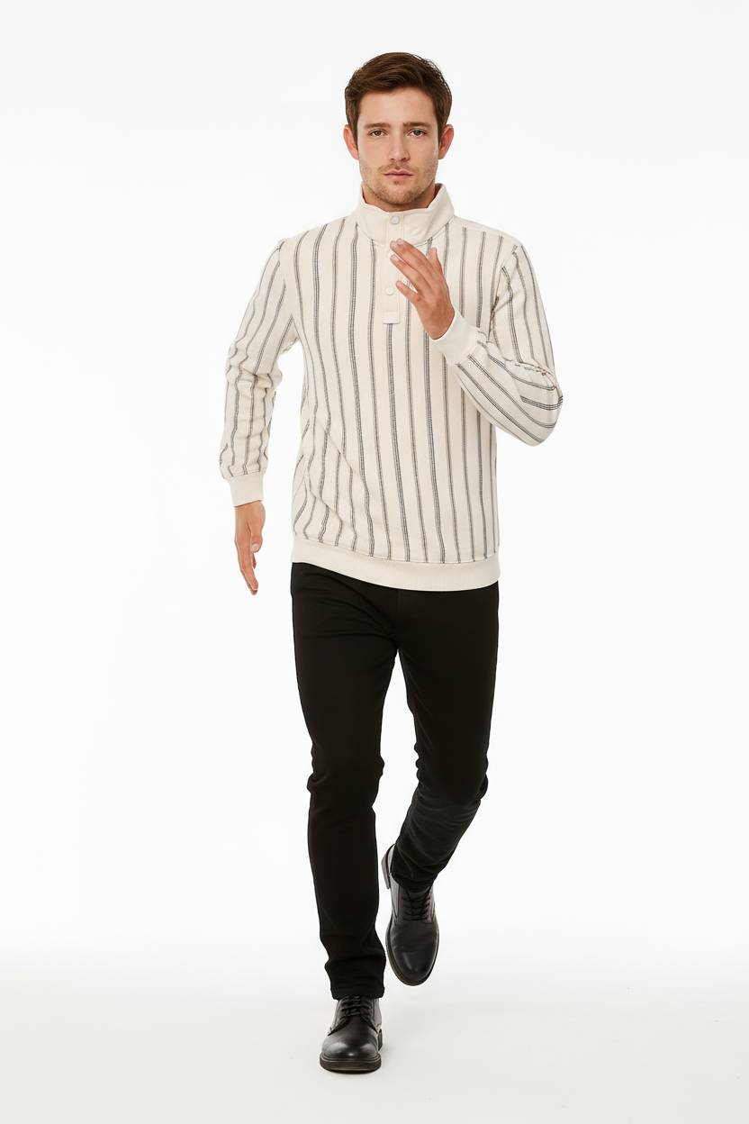 Octave Men Pristine Striped High Neck  Sweatshirt