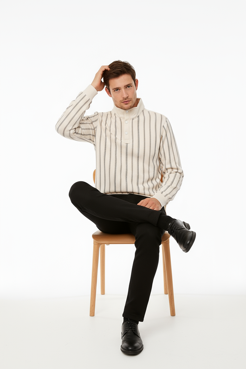 Octave Men Striped High Neck  Sweatshirt