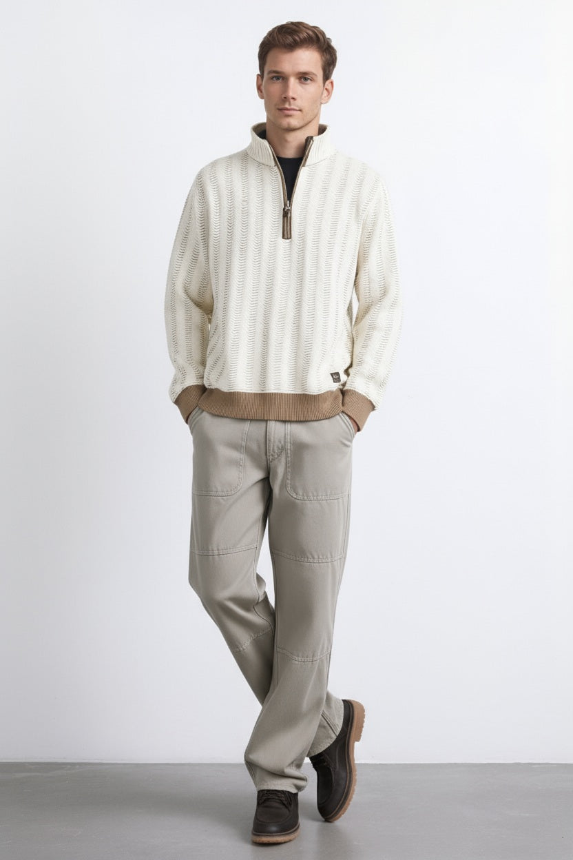 Octave Men Khaki Striped Sweatshirt