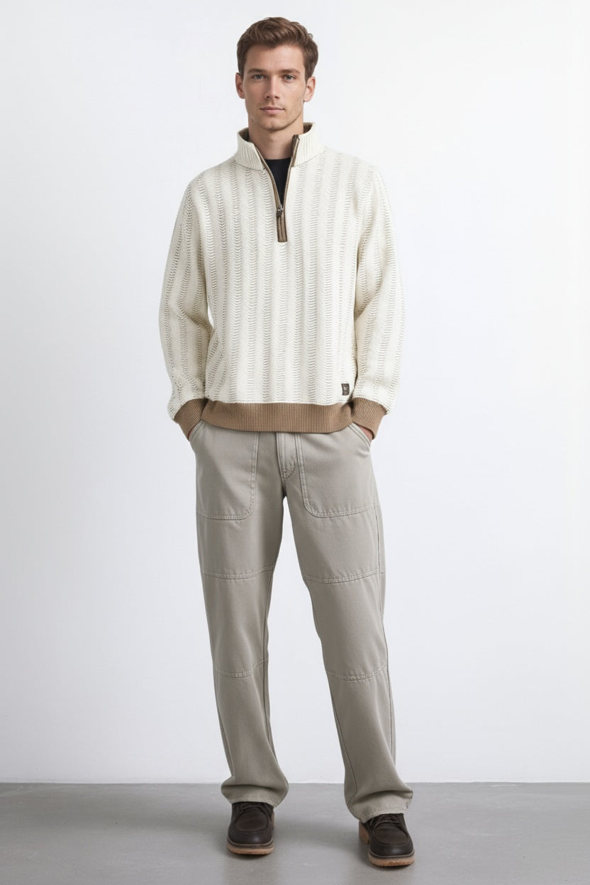 Octave Men Khaki Striped Sweatshirt