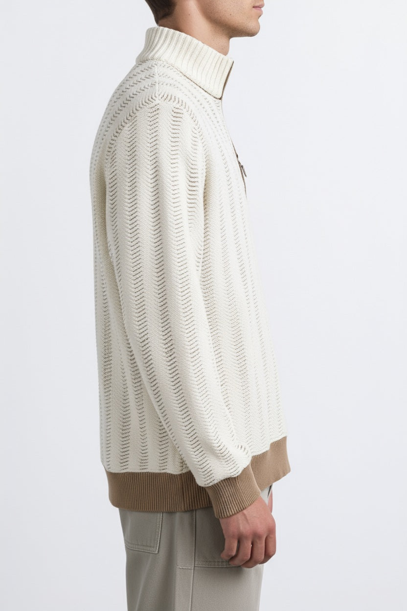 Octave Men Khaki Striped Sweatshirt