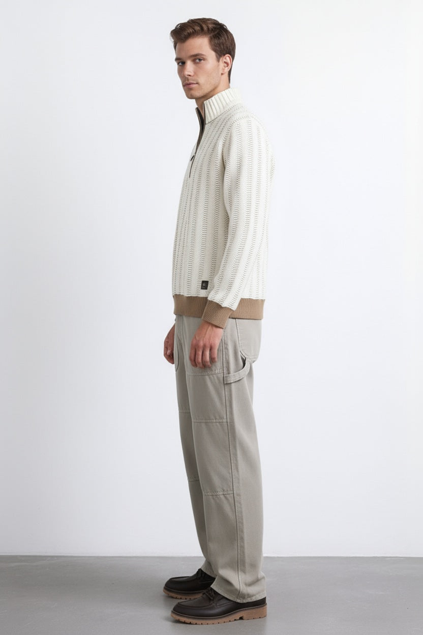 Octave Men Khaki Striped Sweatshirt
