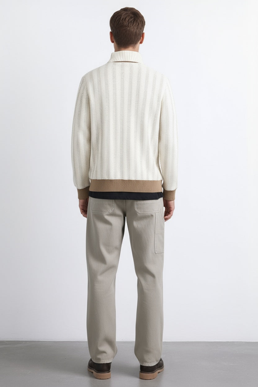 Octave Men Khaki Striped Sweatshirt