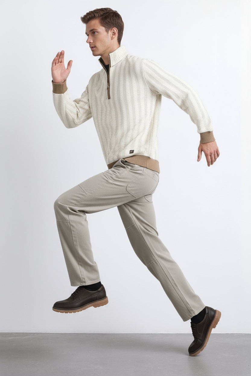 Octave Men Khaki Striped Sweatshirt
