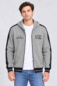 Men’s Regular Fit German Velvet Cut & Sew Full-Zip Hooded Sweatshirt – Grey Melange