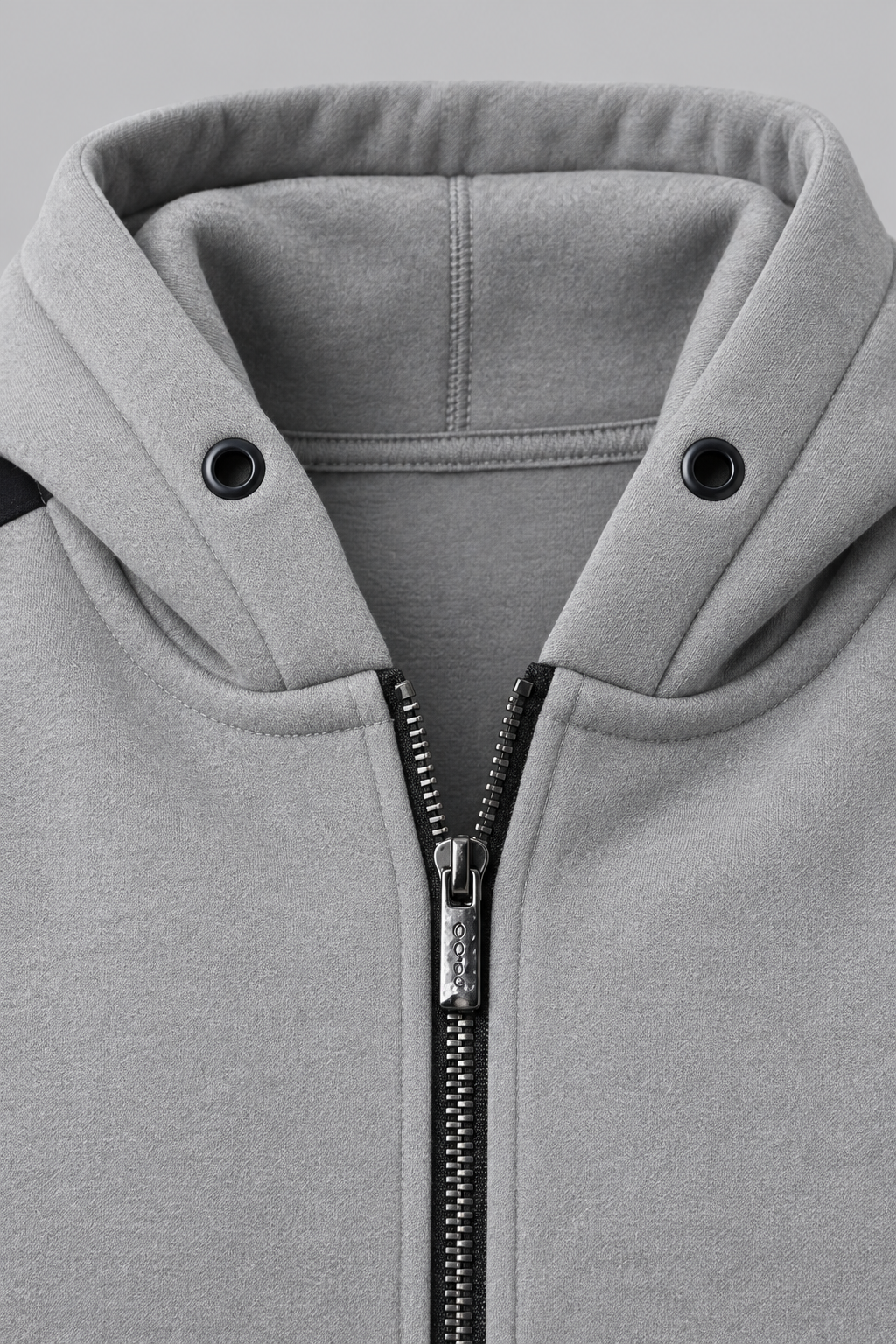 Men’s Regular Fit German Velvet Cut & Sew Full-Zip Hooded Sweatshirt – Grey Melange