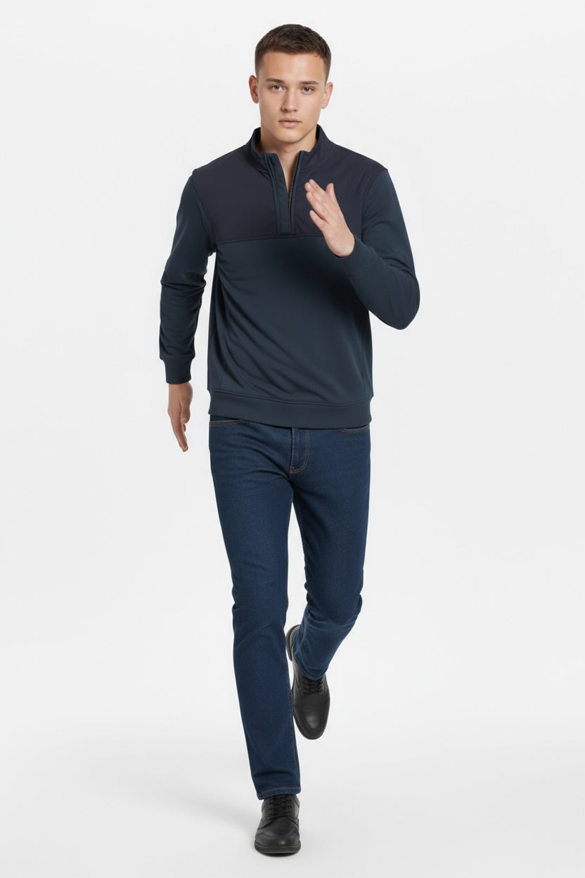 Octave Men Navy Solid Mandrain Neck Sweatshirt