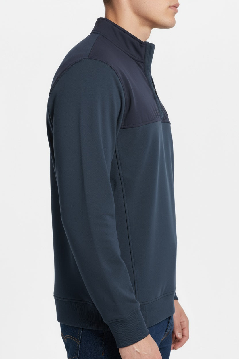 Octave Men Navy Solid Mandrain Neck Sweatshirt