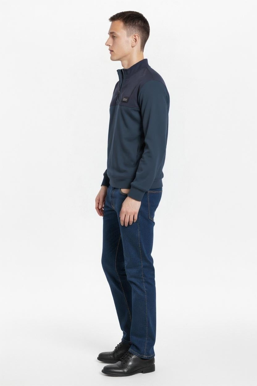 Octave Men Navy Solid Mandrain Neck Sweatshirt