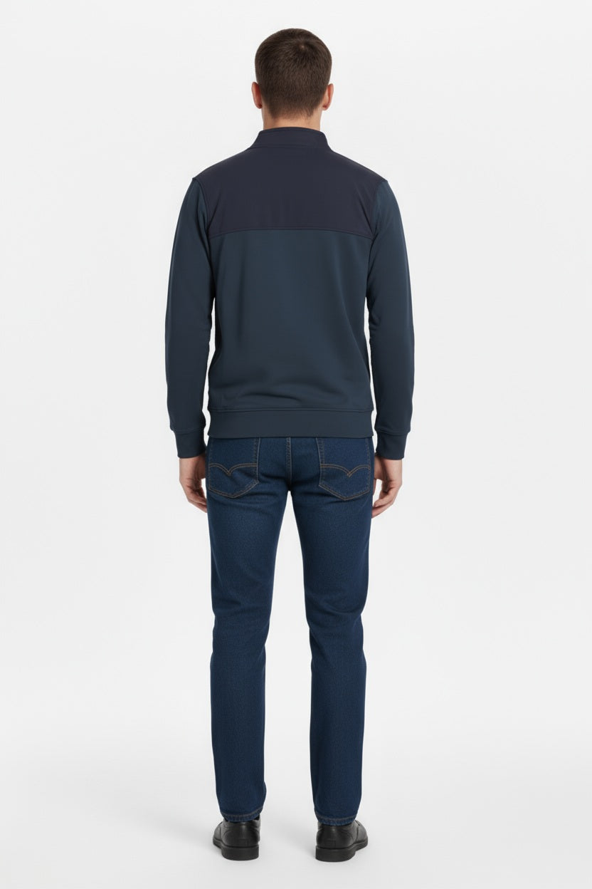 Octave Men Navy Solid Mandrain Neck Sweatshirt