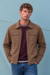 Men’s Cocoa Knitted Suede Winter Shacket – Full Zip Regular Fit