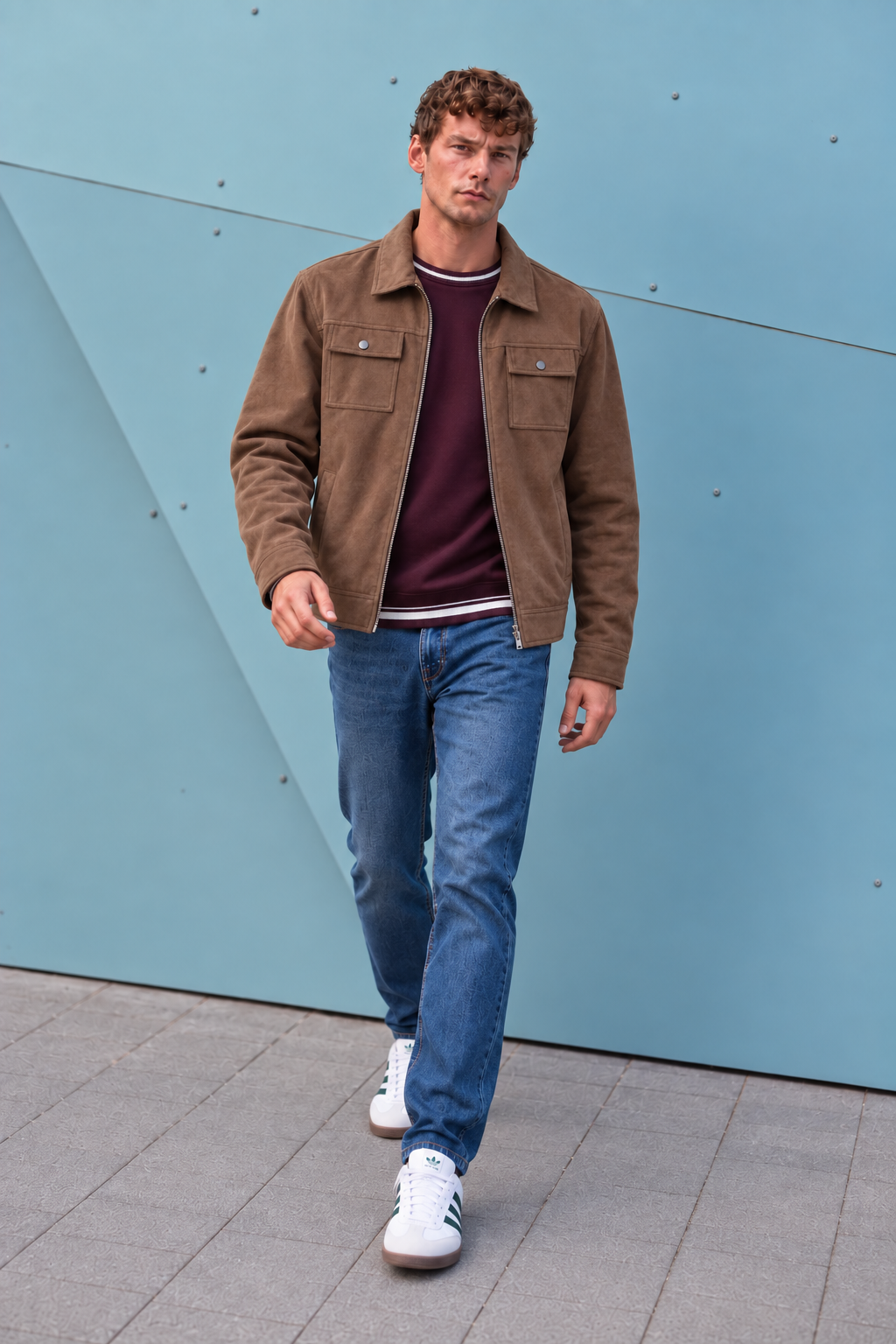 Men’s Cocoa Knitted Suede Winter Shacket – Full Zip Regular Fit