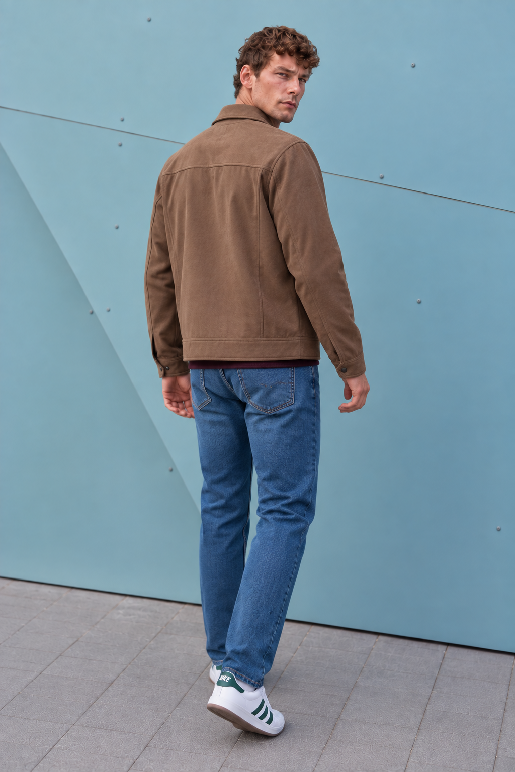 Men’s Cocoa Knitted Suede Winter Shacket – Full Zip Regular Fit