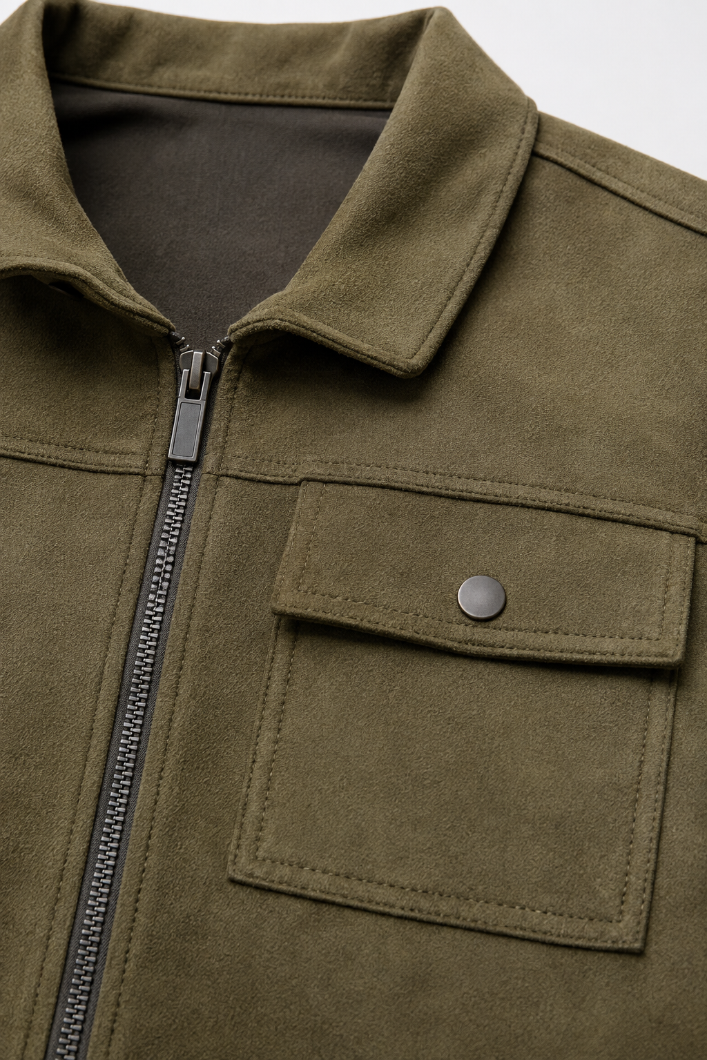 Men’s Olive Knitted Suede Winter Shacket – Full Zip Regular Fit