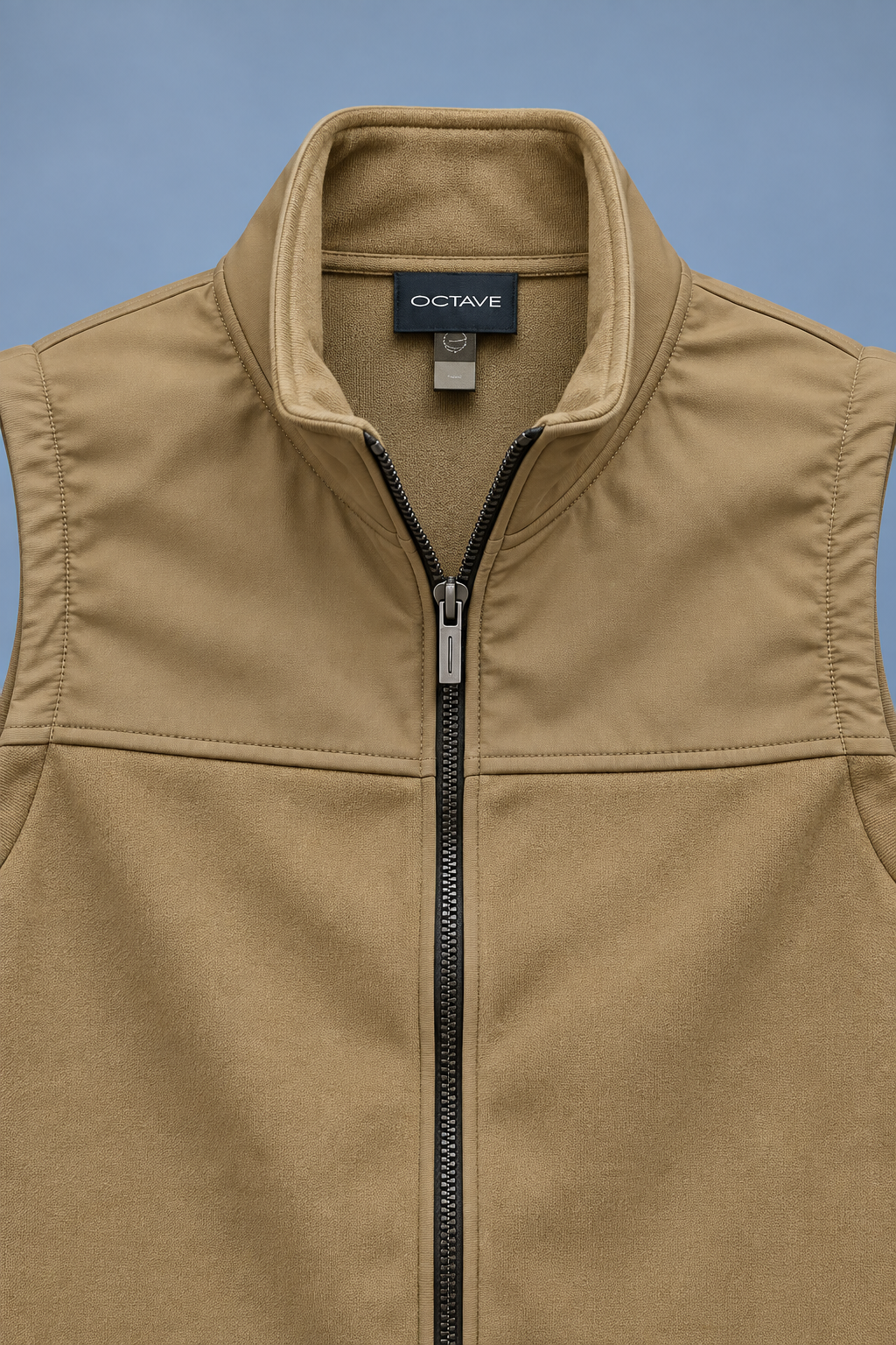 Men’s khaki Cut & Sew German Velvet Gilet – Regular Fit Full Zip Sleeveless Jacket