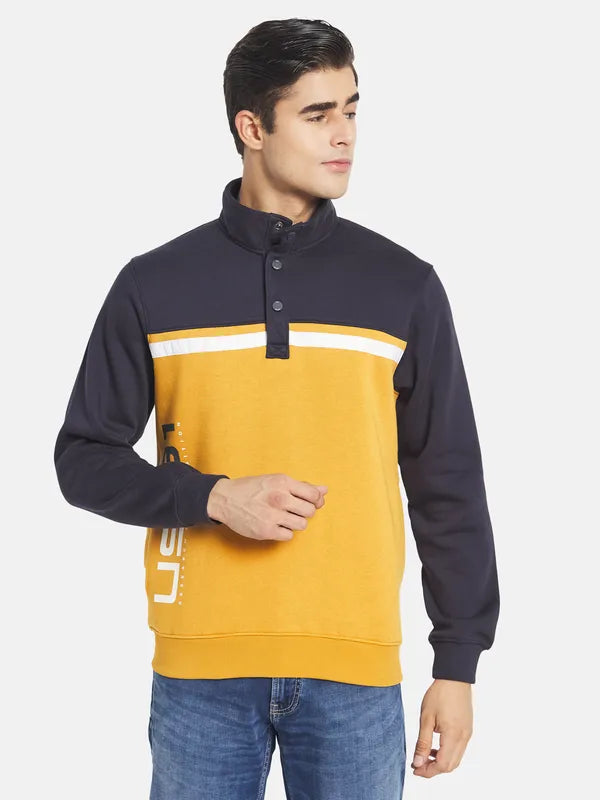 Octave Men Plus Size Yellow Colourblocked Sweatshirt