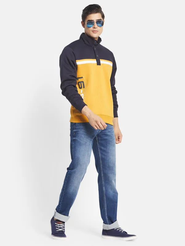 Octave Men Plus Size Yellow Colourblocked Sweatshirt