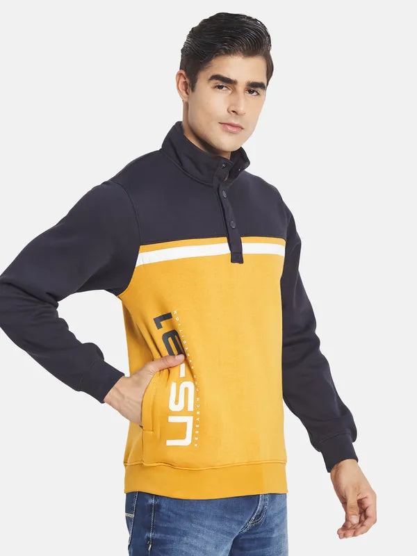 Octave Men Plus Size Yellow Colourblocked Sweatshirt