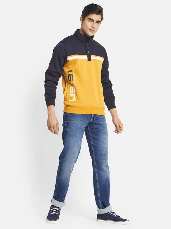 Octave Men Plus Size Yellow Colourblocked Sweatshirt