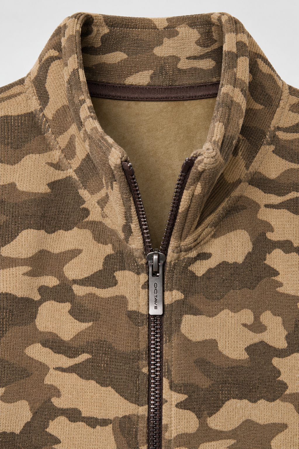 Men's Regular Fit Knitted Camouflage Gilet with Full Zip, Stand Collar and Side Pockets – Olive Camou