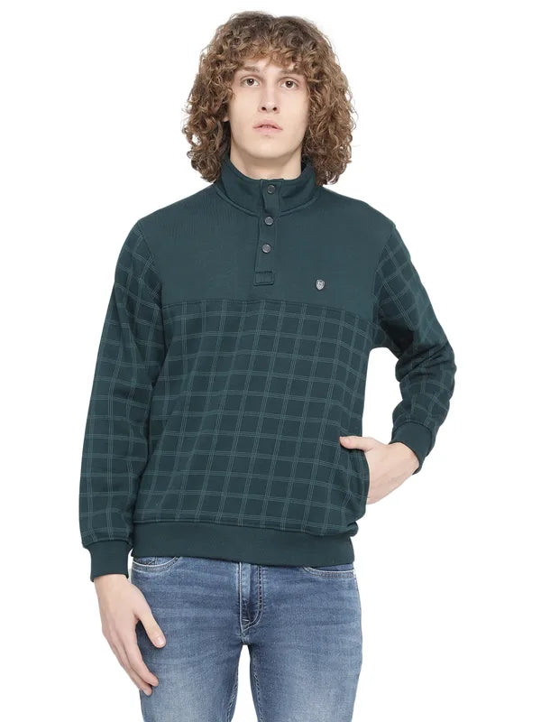 Octave Men Blue Checked Fleece Sweatshirt