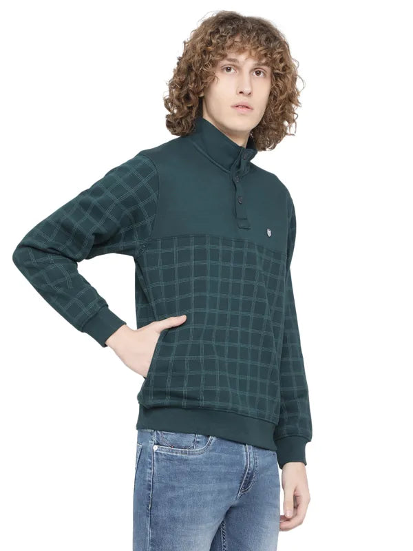 Octave Men Blue Checked Fleece Sweatshirt