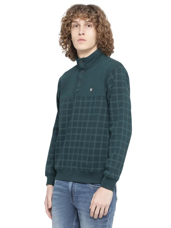 Octave Men Blue Checked Fleece Sweatshirt