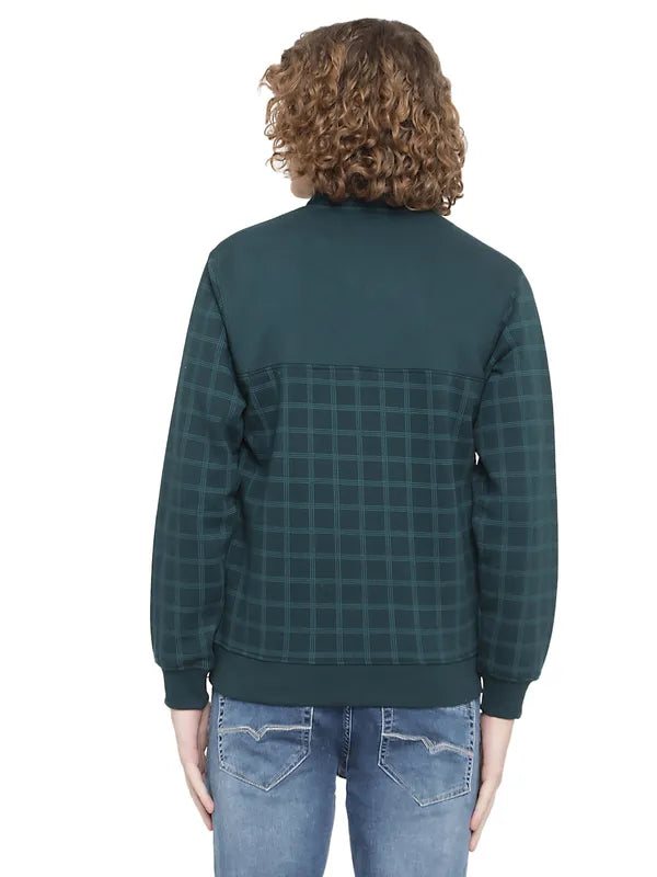 Octave Men Blue Checked Fleece Sweatshirt